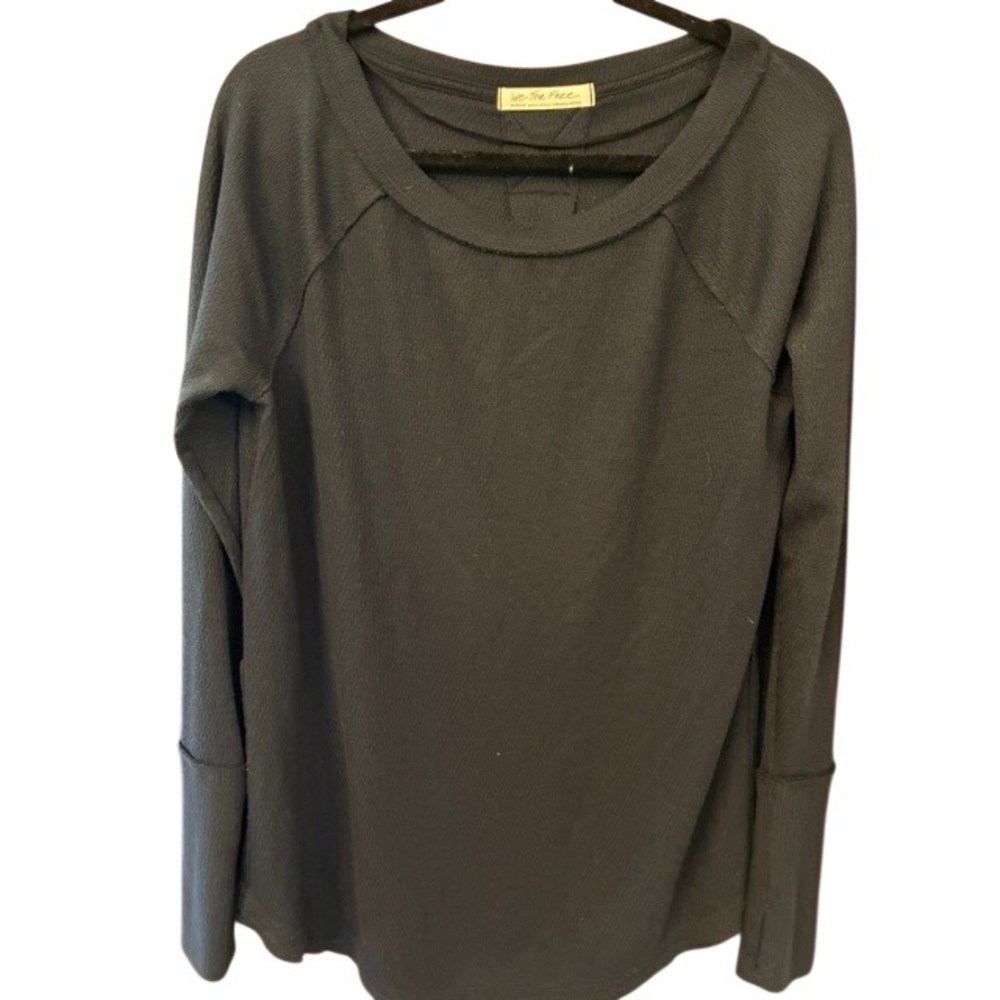 Free‎ People We The Free Thermal Top Womens Medium Black Excellent Waffle Knit